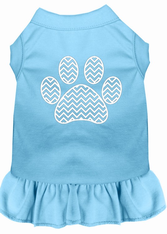 Chevron Paw Screen Print Dress Baby Blue XS